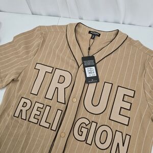 NWT True Religion Baseball Jersey #700585 Travertine Tan Mens Size M Tweed Feel.
